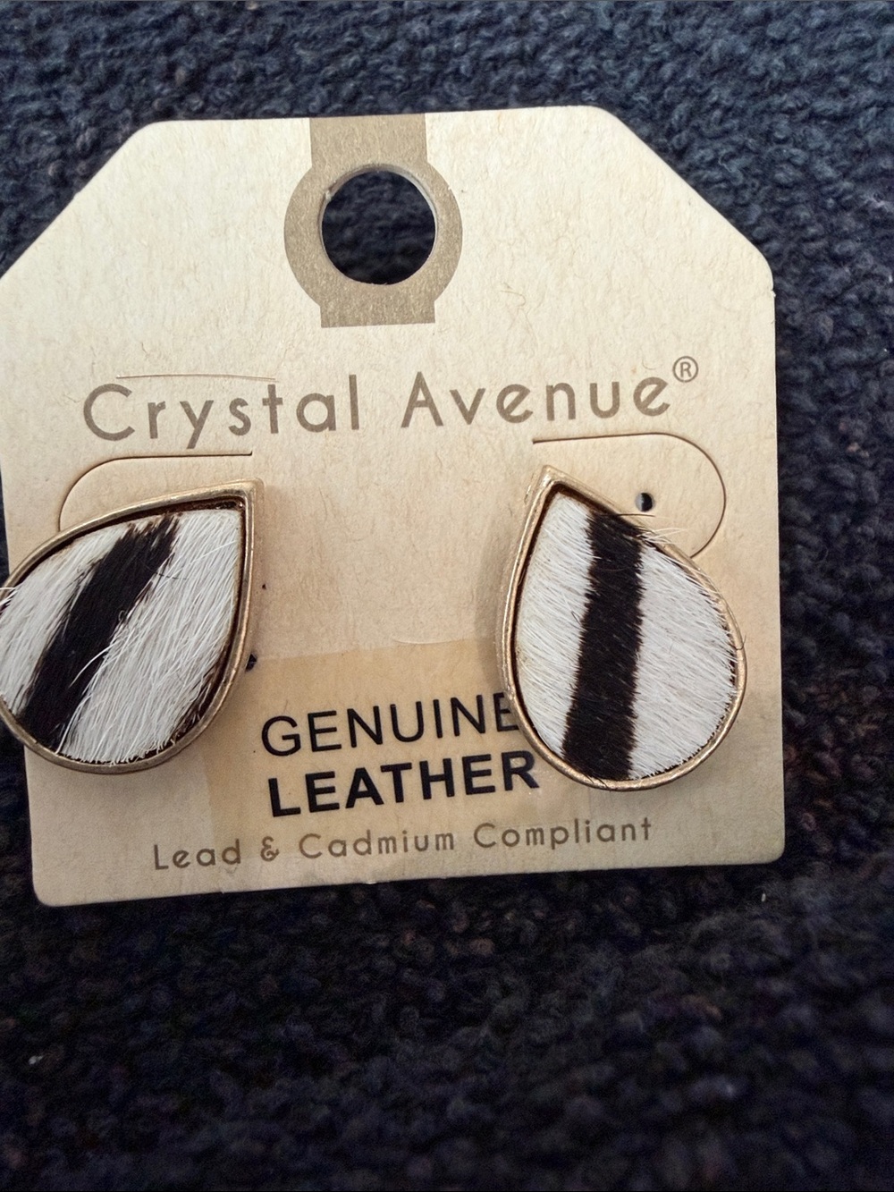 Black and White Teardrop Leather Earrings